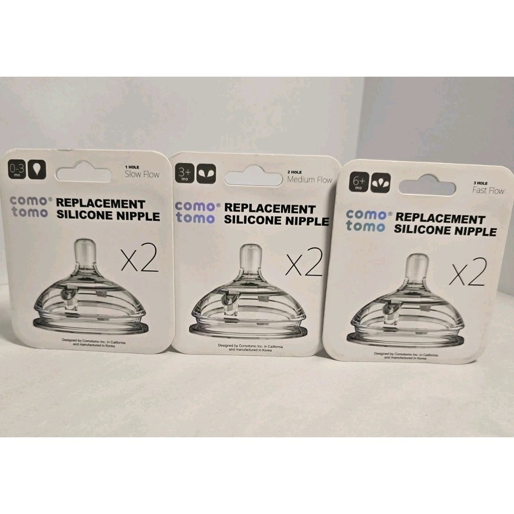 Lot Of 3x 2 Packs  ComoTomo Silicone Replacement Nipples  Stages 0-3, 3+ & 6+